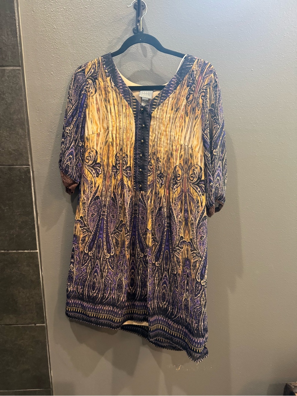 Rabbit Rabbit Rabbit Paisley V-Neck Tunic in Purple and Gold